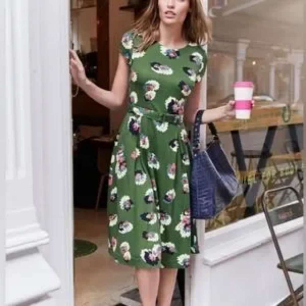 Boden green floral Aida ponte belted dress 4